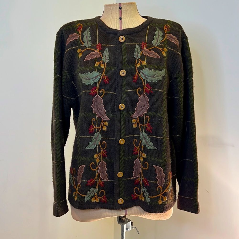 Crystal Kobe Autumn Leaves Cardigan Sweater - Size Medium